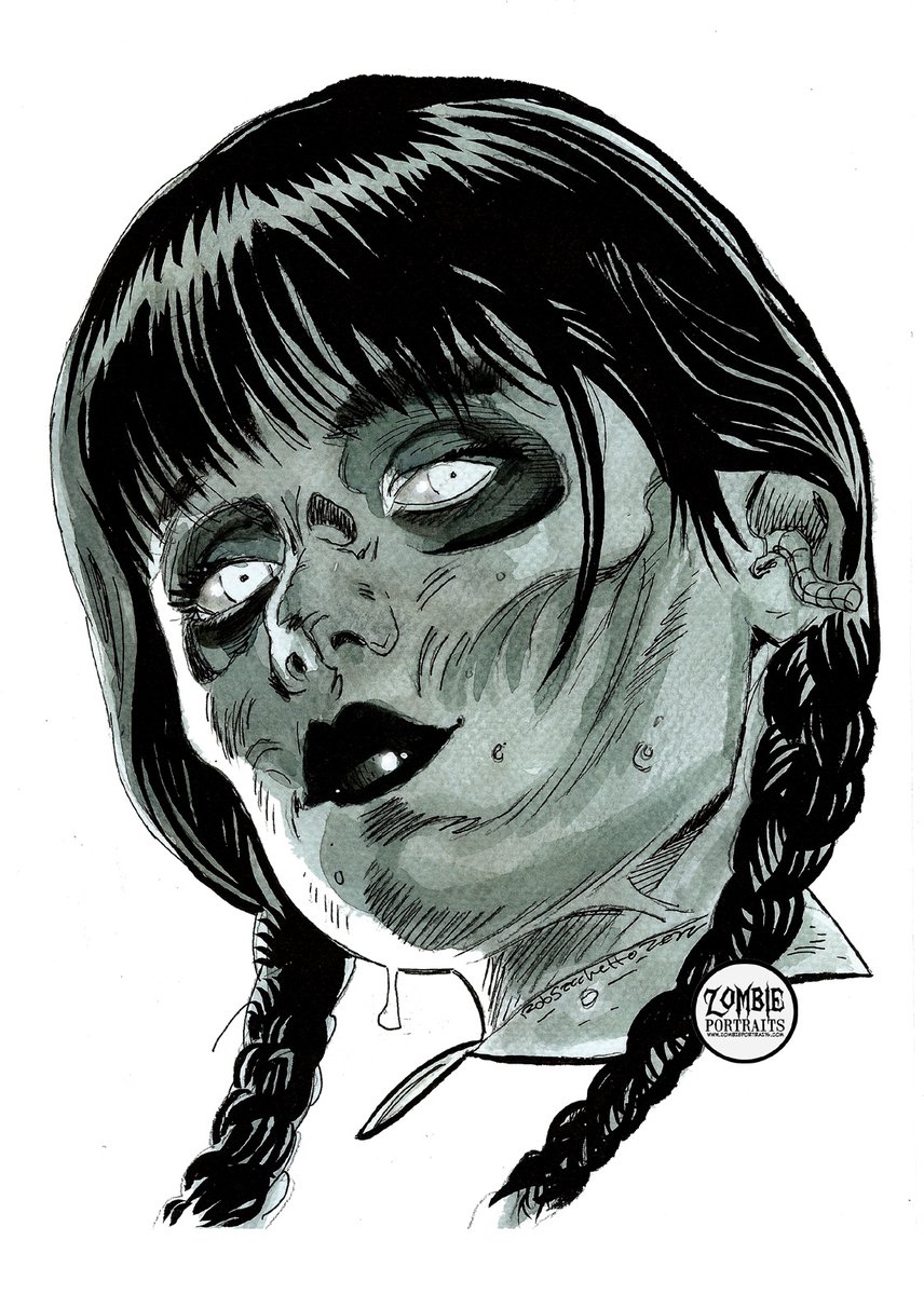 ZombiePortraits's tweet photo. A selection from my 'Week of Wednesdays' series!! #zombieart #Wednesday #traditionalart #zombie #zombies #weekofwednesdays #horrorart #horrorartists #zombieportraits #zombiedrawing #zombiefans #penandink #adamsfamily #artseries https://t.co/BXBkg9xoSO