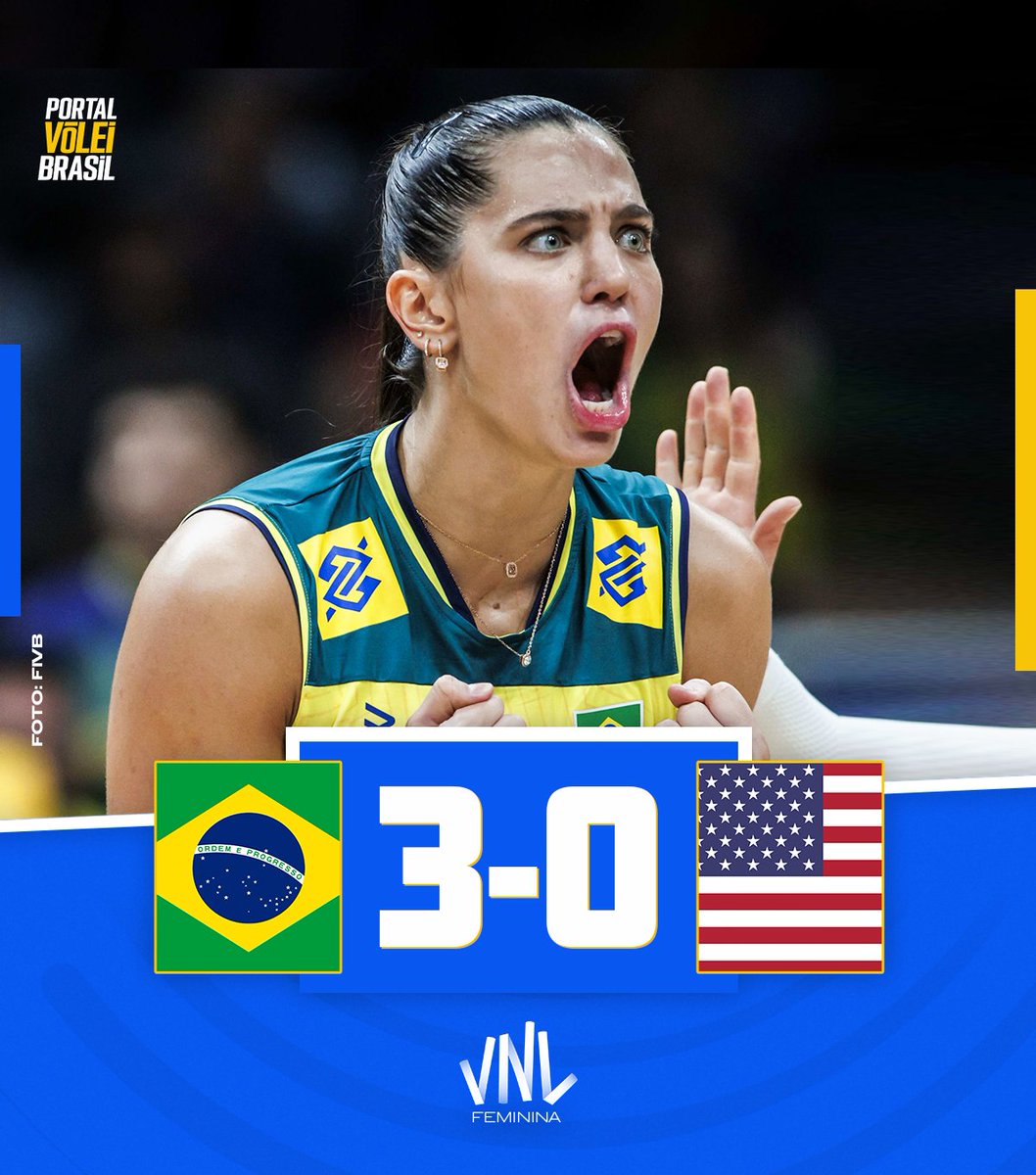✅ FIM DE JOGO!

🏐 🇧🇷 BRASIL 3x0 ESTADOS UNIDOS 🇺🇸
➡️ (25x18, 25x17, 25x19)
🏆 VNL Feminina | Semana 01