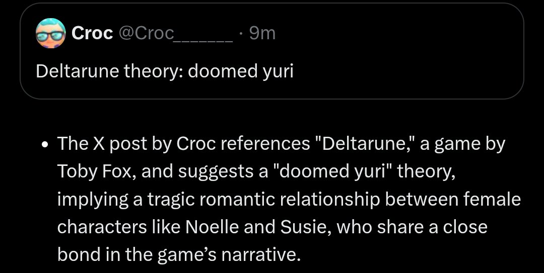 Croc_______'s tweet photo. Oh shit grok gets it (I didn't know you could ask it about tweets I literally just noticed the button) https://t.co/W0OFl5Ulr0