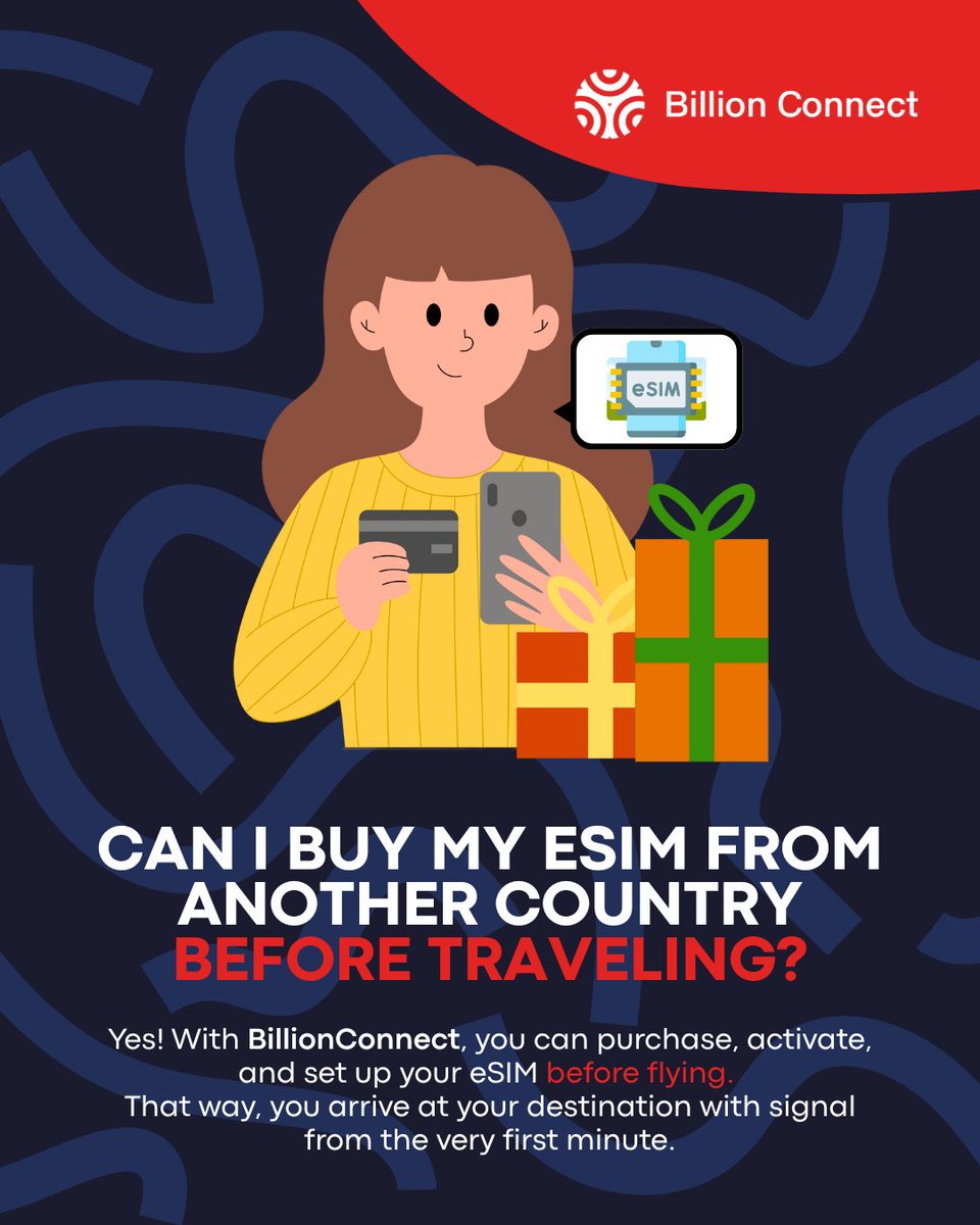 Planning your trip? 🌍✈

With BillionConnect, you can purchase and activate your eSIM from anywhere in the world—even before takeoff.

Skip the lines, avoid the hassle, and start your adventure already connected.

#eSIM #SmartTravel #BillionConnect #NoRoaming  #GlobaleSIM