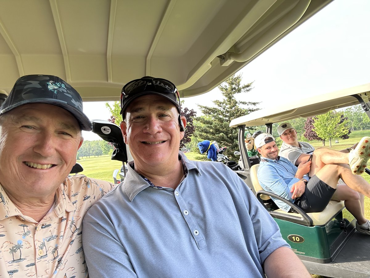WorldBowlReport's tweet photo. Buttons Golf Tournament Weekend: World Bowl Champ Tim McClorey and Bernie Tourney Champ Dan Sheehan enjoy the first Day of Golf in Northern Michigan.  In the back ground lurks Brendan and Kyle! #ButtonsGolf https://t.co/ewueUXQ3wT