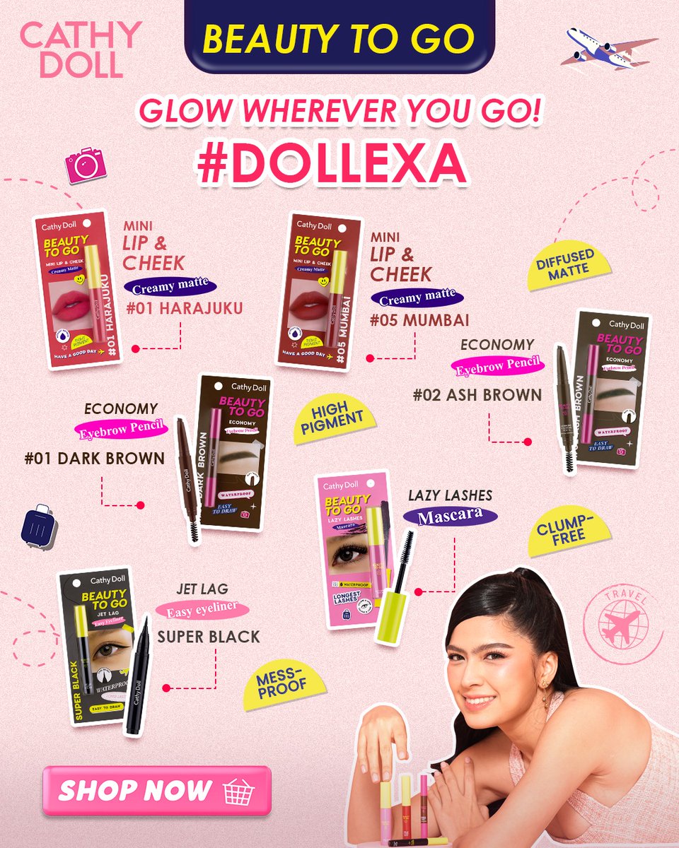 CathyDollPH_'s tweet photo. Beauty To Go Collection 💄✨

Cathy Doll’s is your carry-on beauty BFF 💖

Glow wherever you go for less — travel-sized essentials 🧳 #CathyDollPH # AlexaIlacad #DollEssentials #DOLLEXA #BeautyToGo https://t.co/VAhZMMXDAF
