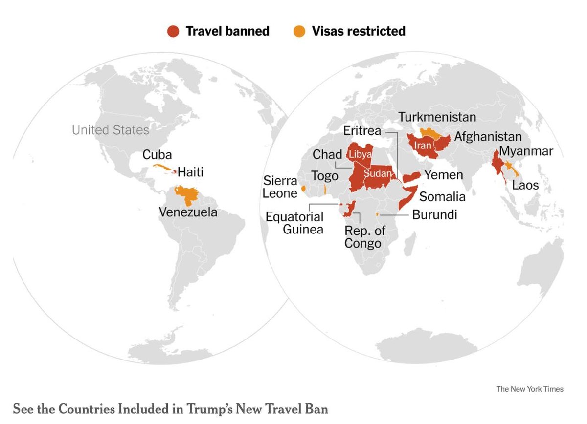 📰 The New York Times: los países bajo la prohibición de viajar de Trump

La administración Trump publica nuevas restricciones de viajes para distintos países alrededor del mundo. En ALC, destacan Venezuela, Cuba y Haití.

Más aquí: nytimes.com/interactive/20…

#MigraciónLAC