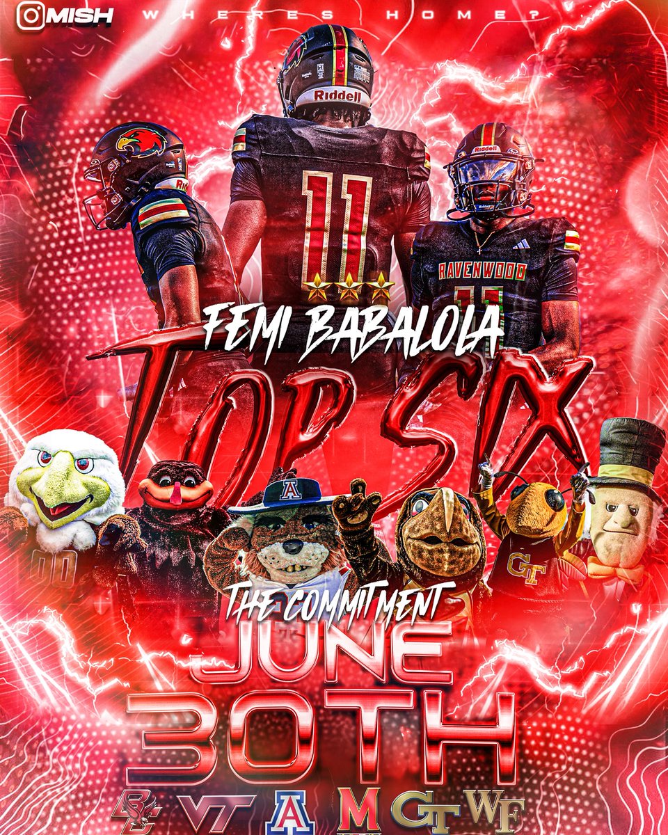 Femi Babalola (@femibab2026) on Twitter photo #AGTG Blessed and thankful to announce I have chosen my TOP SIX schools!!
Commitment on June 30th ⏰<a href="/wcsRHSfootball/">Ravenwood Football 🦅</a> <a href="/wcsRHSAthletics/">Ravenwood Athletics</a> <a href="/VisionQb/">QB Vision</a> <a href="/_CoachRodriguez/">Ricky Rodriguez</a> <a href="/CoachCoreyD/">CoachCoreyD-CUC</a> <a href="/kenroz9/">Ken Holloway</a> <a href="/TomLoy247/">Tom Loy</a> #AGTG Blessed and thankful to announce I have chosen my TOP SIX schools!!
Commitment on June 30th ⏰<a href="/wcsRHSfootball/">Ravenwood Football 🦅</a> <a href="/wcsRHSAthletics/">Ravenwood Athletics</a> <a href="/VisionQb/">QB Vision</a> <a href="/_CoachRodriguez/">Ricky Rodriguez</a> <a href="/CoachCoreyD/">CoachCoreyD-CUC</a> <a href="/kenroz9/">Ken Holloway</a> <a href="/TomLoy247/">Tom Loy</a>