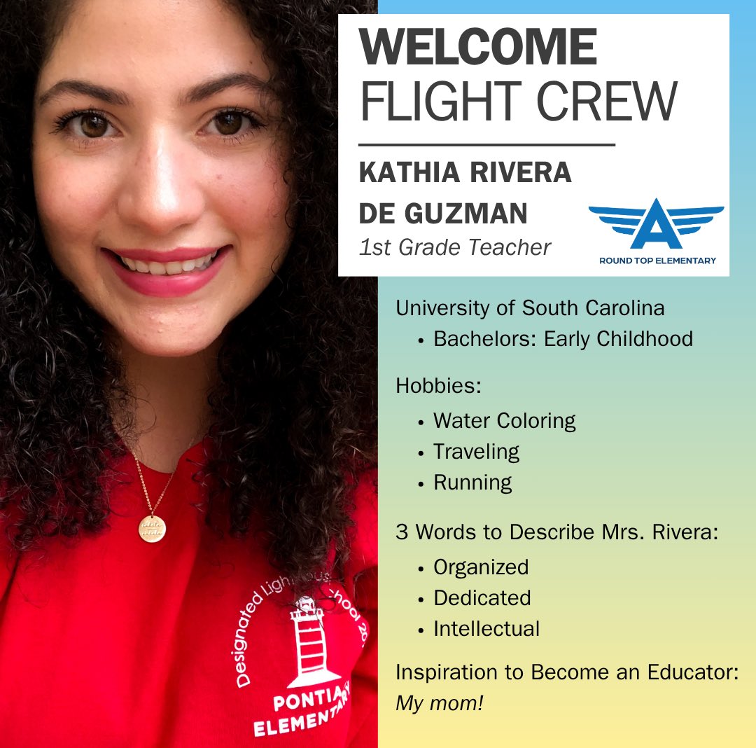 Round Top Elementary (@rteflightstatus) on Twitter photo AttenTION! Ms. Rivera will be teaching 1st grade Aviators beginning August 2025. #ECHOco ✈️ <a href="/RichlandTwo/">Richland School District Two</a> AttenTION! Ms. Rivera will be teaching 1st grade Aviators beginning August 2025. #ECHOco ✈️ <a href="/RichlandTwo/">Richland School District Two</a>