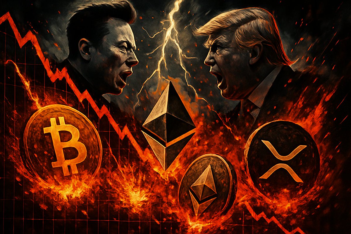 Crypto market tumbles as Musk &amp; Trump clash over "One Big Beautiful Bill"! 📉 #Bitcoin slides 3%, $1B+ liquidated. Political feud shakes markets. What's next? #CryptoNews #ETH #XRP #Musk #Trump #MarketCrash #OBBBA
