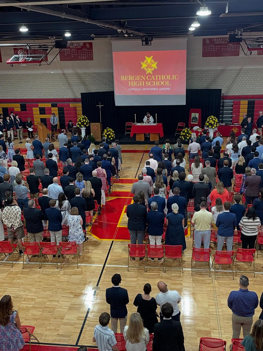 BCpresident0718's tweet photo. The Bergen Catholic Class of 2025 came together in Hoehl Gym to celebrate their Baccalaureate Mass and Awards Ceremony, honoring the amazing academic, athletic, and service accomplishments that the Class of 2025 have achieved in their careers in Crusader Country. https://t.co/NY0uGmrDlv