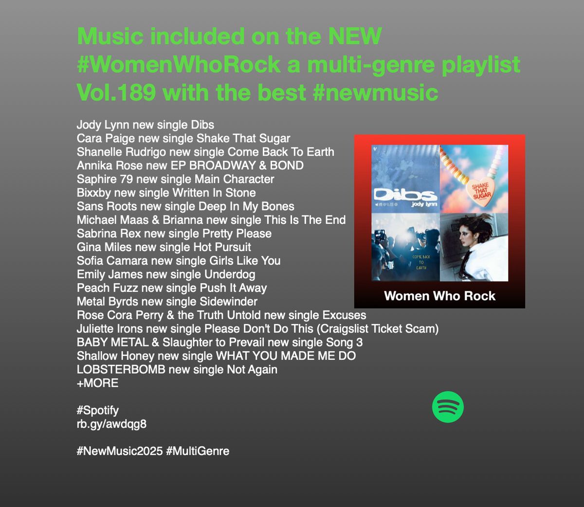 Scott Kash (@scottkash88) on Twitter photo Music included on the NEW #WomenWhoRock a multi-genre playlist Vol.189 with the best #newmusic
<a href="/saphira_79/">Saphira 79</a>
<a href="/SansRoots/">Sans Roots</a>
<a href="/MichaelMaas83/">Michael Maas</a>/<a href="/BRIANNA_SHELKO/">B R I A N N A S H E L K O</a>
<a href="/ginamilesmusic/">Gina Miles</a>
<a href="/_sofiacamara_/">Sofia</a>
<a href="/musicemilyjames/">Emily James</a>
<a href="/TheMetalByrds/">🇺🇸 Ͳհҽ ⱮҽէąӀ βվɾժʂ 🇬🇧</a>
<a href="/rosecoraperry/">The Truth Untold</a>
<a href="/JulietteIrons/">Juliette Irons</a>
<a href="/HoneyShallow/">Shallow Honey</a>
<a href="/lobsterbombband/">LOBSTERBOMB</a> Music included on the NEW #WomenWhoRock a multi-genre playlist Vol.189 with the best #newmusic
<a href="/saphira_79/">Saphira 79</a>
<a href="/SansRoots/">Sans Roots</a>
<a href="/MichaelMaas83/">Michael Maas</a>/<a href="/BRIANNA_SHELKO/">B R I A N N A S H E L K O</a>
<a href="/ginamilesmusic/">Gina Miles</a>
<a href="/_sofiacamara_/">Sofia</a>
<a href="/musicemilyjames/">Emily James</a>
<a href="/TheMetalByrds/">🇺🇸 Ͳհҽ ⱮҽէąӀ βվɾժʂ 🇬🇧</a>
<a href="/rosecoraperry/">The Truth Untold</a>
<a href="/JulietteIrons/">Juliette Irons</a>
<a href="/HoneyShallow/">Shallow Honey</a>
<a href="/lobsterbombband/">LOBSTERBOMB</a>