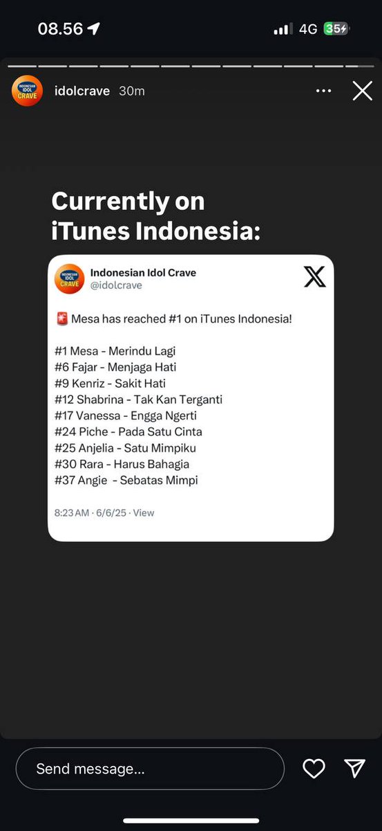 hyyyriin's tweet photo. TOP 1 iTunes YA ALLAH🥹🤍
#MerinduLagiisOUTNOW
#MesaMerinduLagi
#MesaHira https://t.co/aW6pT7qSNa
