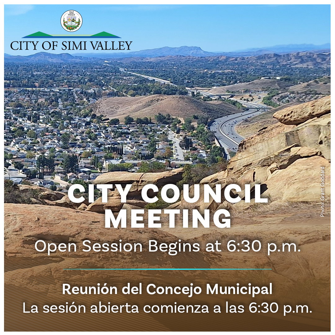 Open Session for the Monday, June 9, 2025 Simi Valley City Council Meeting will begin at 6:30 p.m. at City Hall. To participate or view the agenda, visit the City's website at  simivalley.org/citycouncilmee…. City Council meetings are also available on YouTube at youtube.com/CityofSimiVall…