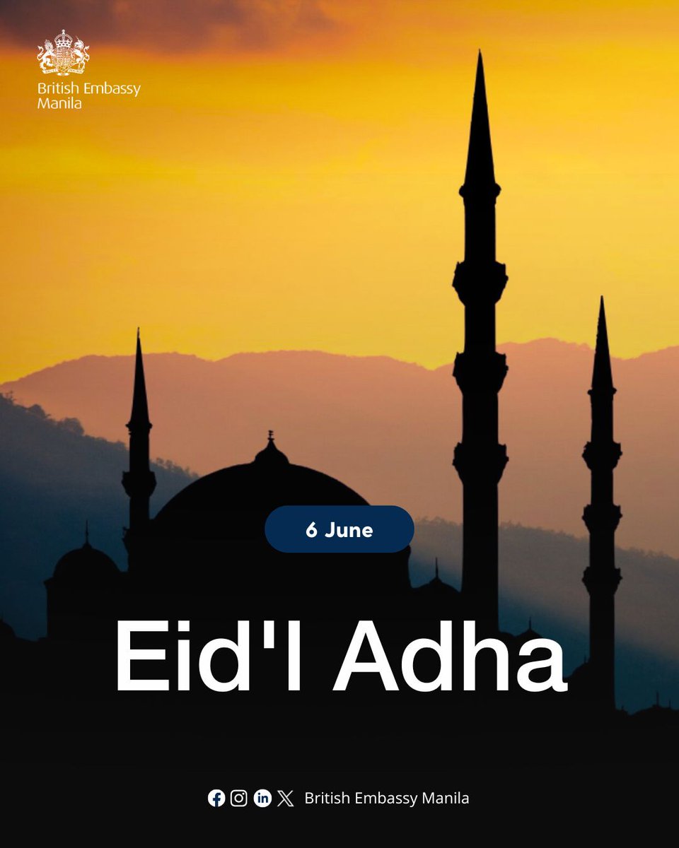 We send our warmest wishes to the Muslim communities in the Bangsamoro and all over the 🇵🇭 as they celebrate Eid'l Adha.
 
The 🇬🇧 Government continues to partner with Muslim leaders and communities in building a more peaceful and prosperous Bangsamoro and Philippines.