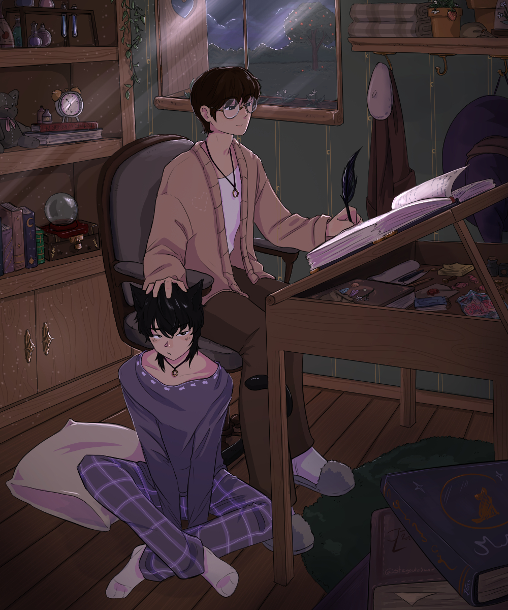 nico as ju's grumpy familiar who refuses to sleep while ju still works

#nichojoo #andteam_fanart