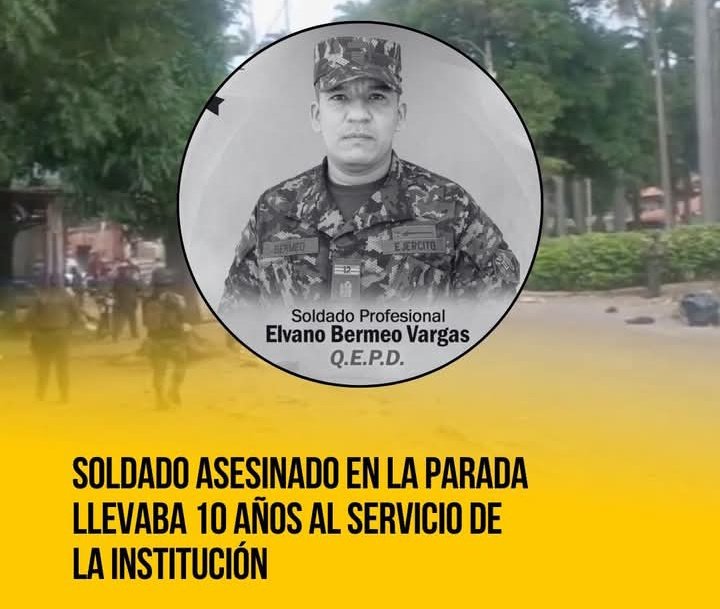 #ATENCION Fue asesinado el Soldado Profesional Elvano Bermeo Vargas, con la modalidad de FRANCOTIRADOR, en el sector #LaParada de #VillaDelRosario, #NorteDeSantander.
en los mismos hechos resultó herido otro militar.