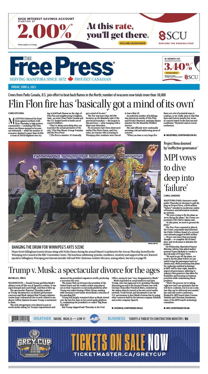 Winnipeg Free Press (@winnipegnews) on Twitter photo Flin Flon fire has 'basically got a mind of its own' on the front of Friday's <a href="/WinnipegNews/">Winnipeg Free Press</a> #wfp Flin Flon fire has 'basically got a mind of its own' on the front of Friday's <a href="/WinnipegNews/">Winnipeg Free Press</a> #wfp