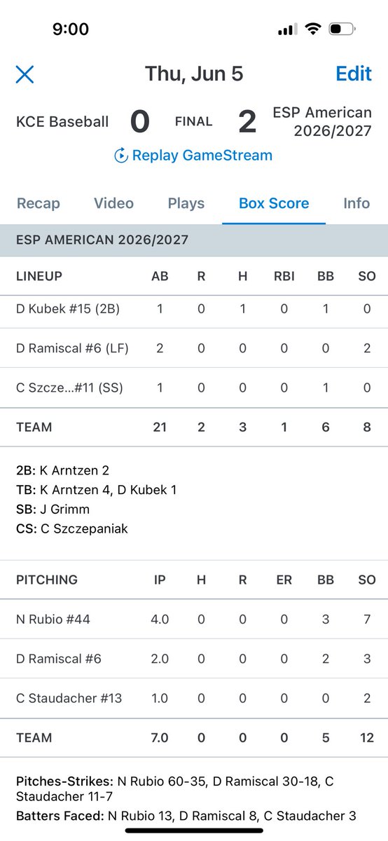 TaddGibby24's tweet photo. Hey a combined 7 inning no-hitter to start the summer ain’t too bad boys! ⁦@ESP2026_2027⁩ #ESPNoNo #ESPTrained #ESPFamily #NiceStart https://t.co/IFOAaG1xh8