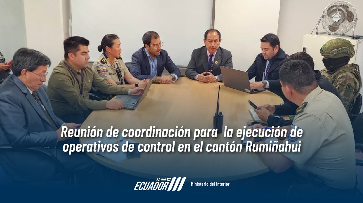 Ministerio del Interior Ecuador 🇪🇨 (@mininteriorec) on Twitter photo 𝗥𝗲𝗳𝗼𝗿𝘇𝗮𝗺𝗼𝘀 𝗹𝗮 𝘀𝗲𝗴𝘂𝗿𝗶𝗱𝗮𝗱 𝗲𝗻 𝗲𝗹 𝗰𝗮𝗻𝘁ó𝗻 𝗥𝘂𝗺𝗶ñ𝗮𝗵𝘂𝗶 💪🏻
El Ministerio del Interior, a través de la Subsecretaría de Orden Público y Seguridad Privada, lideró una mesa de trabajo junto a la <a href="/PoliciaEcuador/">Policía Ecuador</a> y la Dirección de Seguridad del 𝗥𝗲𝗳𝗼𝗿𝘇𝗮𝗺𝗼𝘀 𝗹𝗮 𝘀𝗲𝗴𝘂𝗿𝗶𝗱𝗮𝗱 𝗲𝗻 𝗲𝗹 𝗰𝗮𝗻𝘁ó𝗻 𝗥𝘂𝗺𝗶ñ𝗮𝗵𝘂𝗶 💪🏻
El Ministerio del Interior, a través de la Subsecretaría de Orden Público y Seguridad Privada, lideró una mesa de trabajo junto a la <a href="/PoliciaEcuador/">Policía Ecuador</a> y la Dirección de Seguridad del