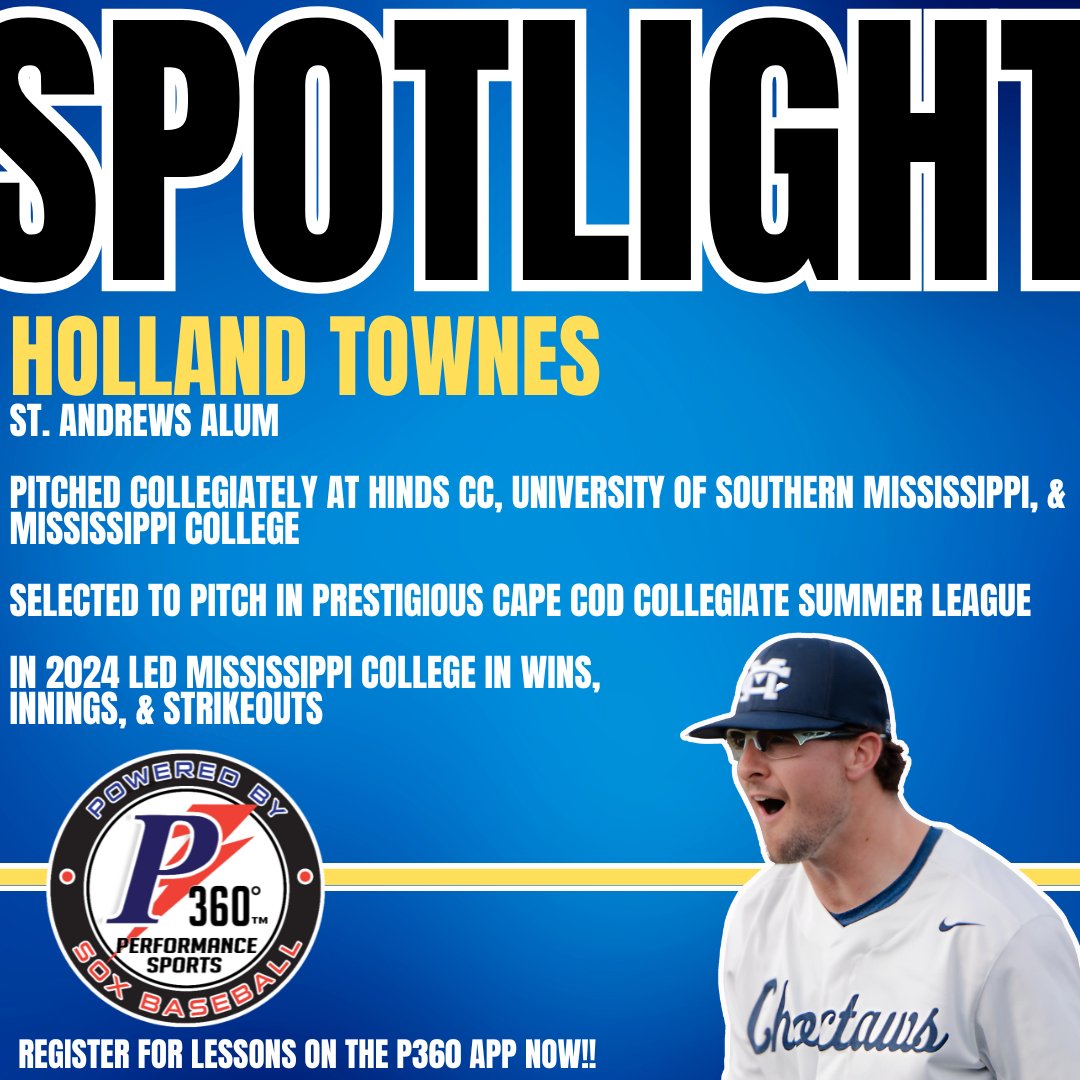 P360Jackson's tweet image. 🚨INSTRUCTOR SPOTLIGHT🚨
➡️We are blessed to have former Miss. College RHP, Holland Townes, is now providing private instruction at P360! To see Coach Towne's schedule and availability, be sure to check the p360 app!
➡️Discounted lesson packages available for P360 members!