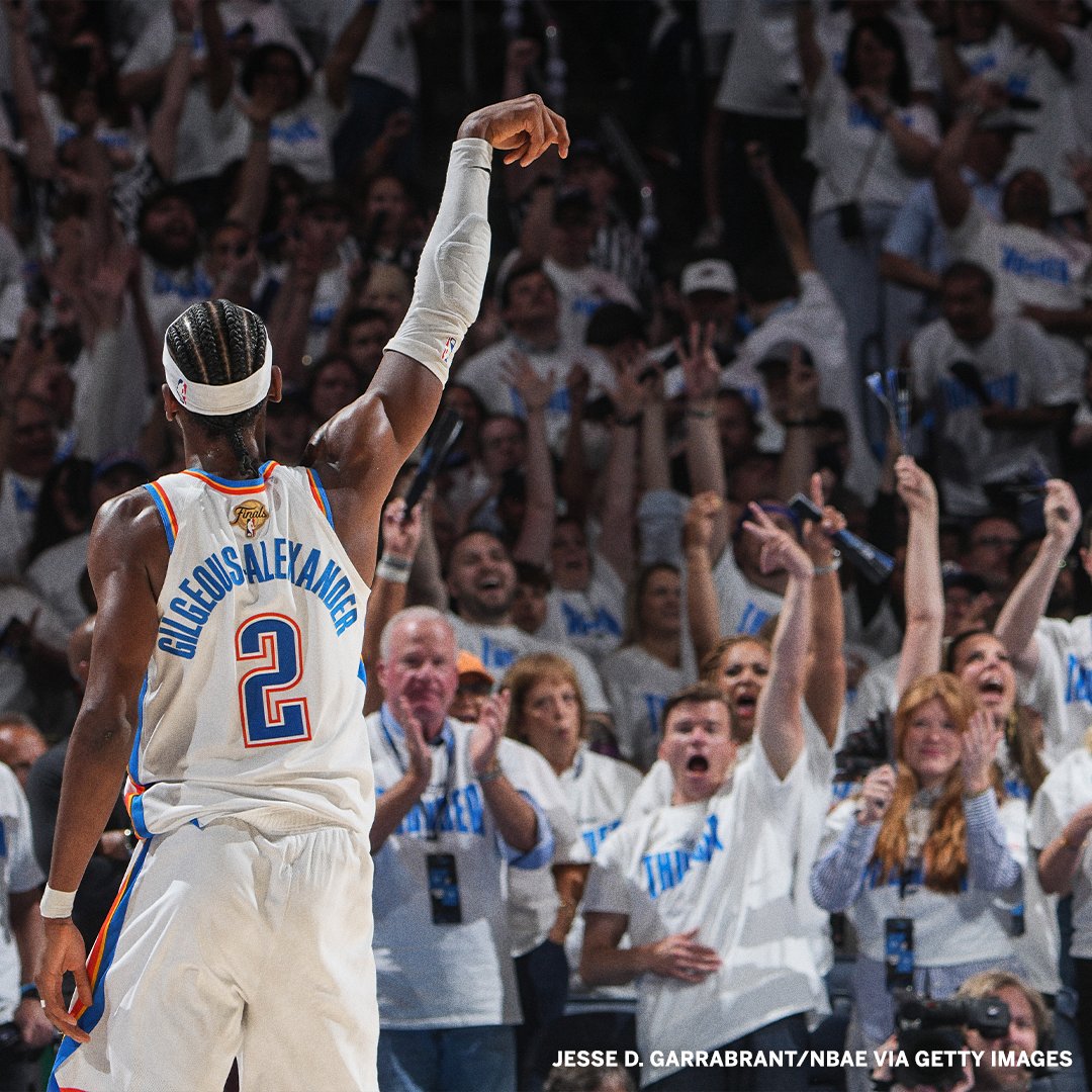 espn's tweet photo. This photo of Shai and the Finals crowd in OKC 🔥

📸 Jesse D. Garrabrant/NBAE via Getty Images https://t.co/XXu93QjDUn