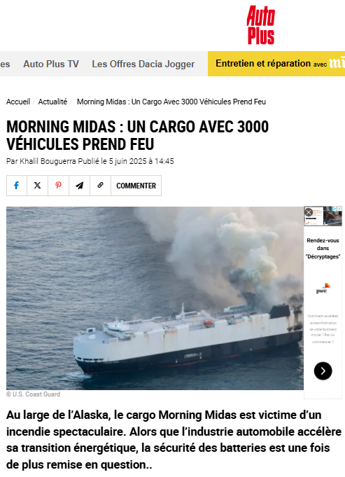 TatieDanielleJr's tweet photo. @AgnesRunacher Un cargo prend feu => 3000 voitures Ă©lectriques au fond de l'ocĂ©an đĄ
Cause probable de l'incendie => batterie au lithium
On attend avec impatience votre discours !
Pour ne pas polluer la planĂšte, je garde ma #CritAir3 pour aller travailler en #ZFE !
https://t.co/zuPvzeB1rJ https://t.co/MrunY6478L