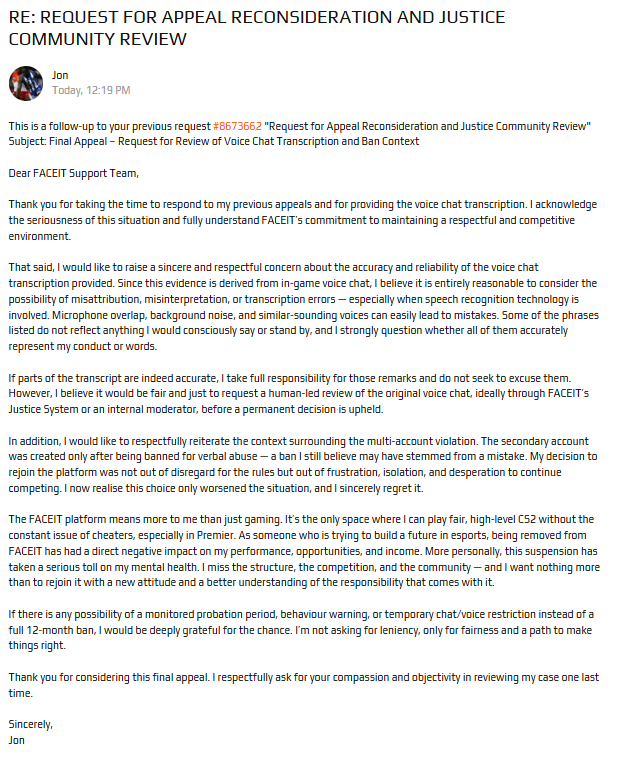 masteron69's tweet photo. Statement:
The team at MASTRON Innovations Pty Ltd has worked tirelessly to appeal the unjust FACEIT ban. We've been targeted by a Matrix-style attack from far-left FACEIT staff — and we won’t stop fighting for our freedom. #FreeMasteron #FACEITJustice https://t.co/z2POZba7As