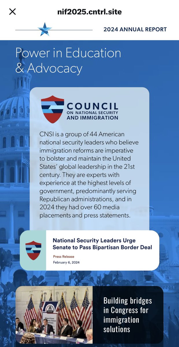 Council on National Security & Immigration (CNSI) (@cnsiusa) on Twitter photo ‼️CNSI is featured in <a href="/NatImmForum/">National Immigration Forum</a> 2024 Annual Impact Report. Click this link to learn more: nif2025.cntrl.site/forum-update ‼️CNSI is featured in <a href="/NatImmForum/">National Immigration Forum</a> 2024 Annual Impact Report. Click this link to learn more: nif2025.cntrl.site/forum-update
