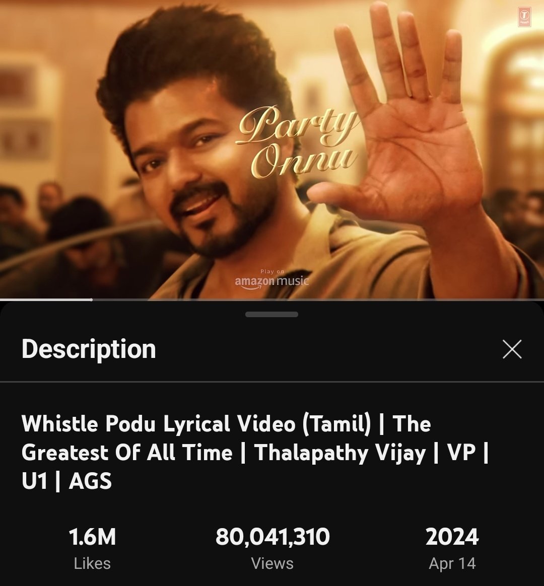 Vijay Fans Updates (@vijayfansupdate) on Twitter photo #WhistlePodu lyrical hits Massive 80 Million views on YouTube 💥
#TheGreatestOfAllTime <a href="/actorvijay/">Vijay</a> <a href="/vp_offl/">venkat prabhu</a> <a href="/thisisysr/">Raja yuvan</a> <a href="/GOATMovieOff/">GOAT Fan Page</a> #WhistlePodu lyrical hits Massive 80 Million views on YouTube 💥
#TheGreatestOfAllTime <a href="/actorvijay/">Vijay</a> <a href="/vp_offl/">venkat prabhu</a> <a href="/thisisysr/">Raja yuvan</a> <a href="/GOATMovieOff/">GOAT Fan Page</a>