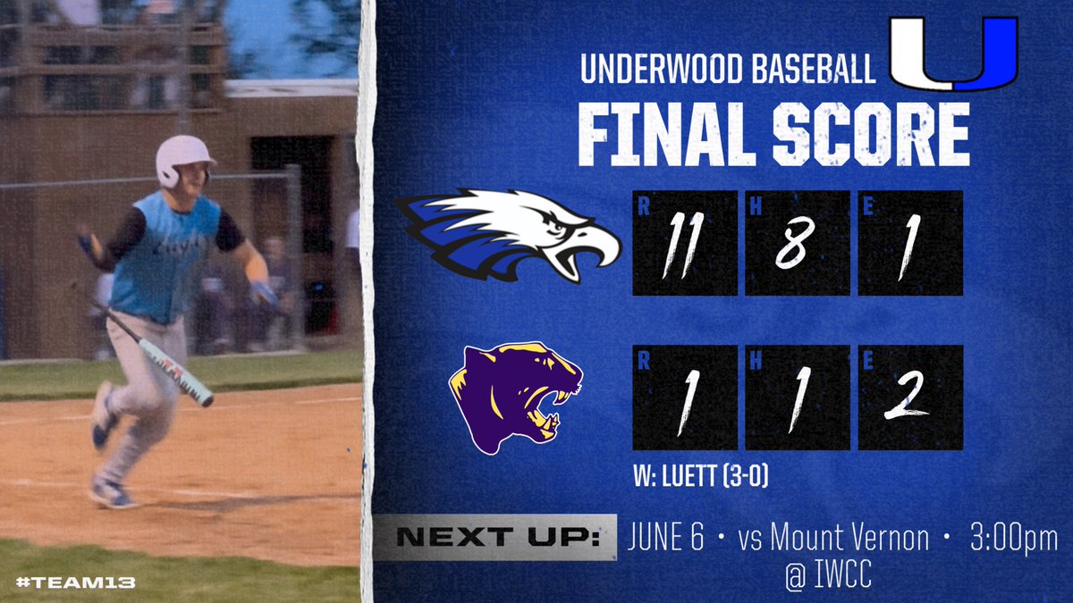 Underwood Baseball (@dirtyubaseball) on Twitter photo Good win on the road! <a href="/GarrettLuett/">Garrett Luett</a> with 11 k’s and a homer. Connor Brummett with two rbi. <a href="/NickHackett7/">Nick Hackett</a> with 4 rbi. <a href="/RykerAdair/">Ryker Adair</a> with 2 hits and <a href="/RobertsonEaston/">Easton Robertson</a> with 2 rbi. #Team13 Good win on the road! <a href="/GarrettLuett/">Garrett Luett</a> with 11 k’s and a homer. Connor Brummett with two rbi. <a href="/NickHackett7/">Nick Hackett</a> with 4 rbi. <a href="/RykerAdair/">Ryker Adair</a> with 2 hits and <a href="/RobertsonEaston/">Easton Robertson</a> with 2 rbi. #Team13