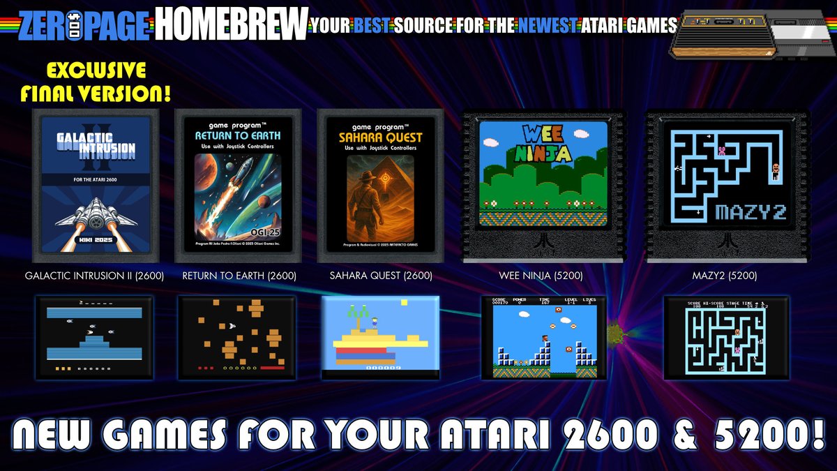 zeropagehomebre's tweet image. We debut the EXCLUSIVE FINAL VERSION of Galactic Intrusion II tomorrow for the #atari2600 plus play four more new Atari 2600 & 5200 games including the Mario-esque Wee Ninja! The homebrew never stops!
WATCH Fri Jun 6 @ 12PM PT/3PM ET/7PM GMT
twitch.tv/zeropagehomebr…
