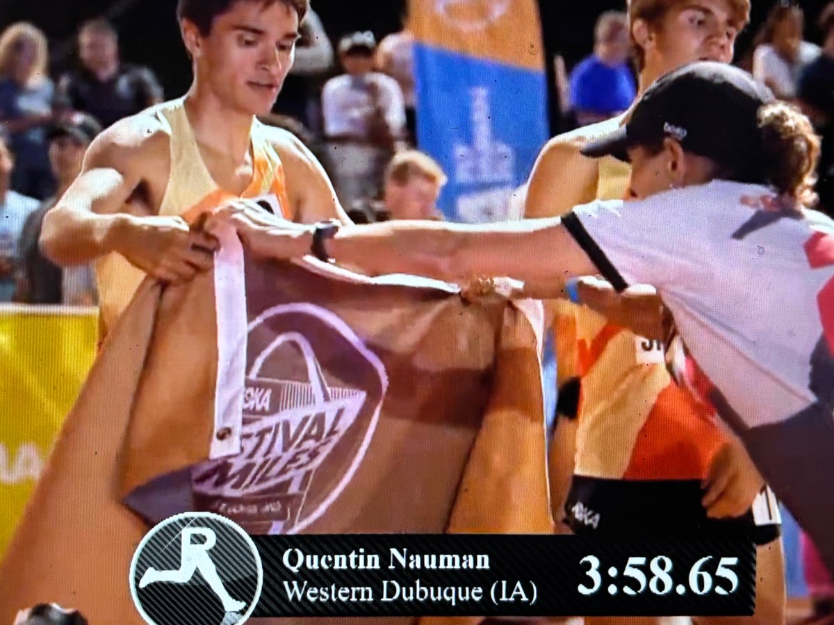 mike mahon (@mahonsports) on Twitter photo #QuentinNauman <a href="/WesternDubuque/">Western Dubuque WDHS</a> WINS <a href="/FestivalofMiles/">HOKA Festival of Miles</a> in 3:58.65āFASTEST TIME BY U.S. PREP THIS SEASON & FASTEST EVER BY AN IOWA HIGH SCHOOL ATHLETE <a href="/IHSAA/">IHSAA</a>
āNauman ran final 400 in 54.71.
āOfficials called the race the greatest high school field ever assembled for the mileā¼ļøā¼ļøā¼ļø #QuentinNauman <a href="/WesternDubuque/">Western Dubuque WDHS</a> WINS <a href="/FestivalofMiles/">HOKA Festival of Miles</a> in 3:58.65āFASTEST TIME BY U.S. PREP THIS SEASON & FASTEST EVER BY AN IOWA HIGH SCHOOL ATHLETE <a href="/IHSAA/">IHSAA</a>
āNauman ran final 400 in 54.71.
āOfficials called the race the greatest high school field ever assembled for the mileā¼ļøā¼ļøā¼ļø