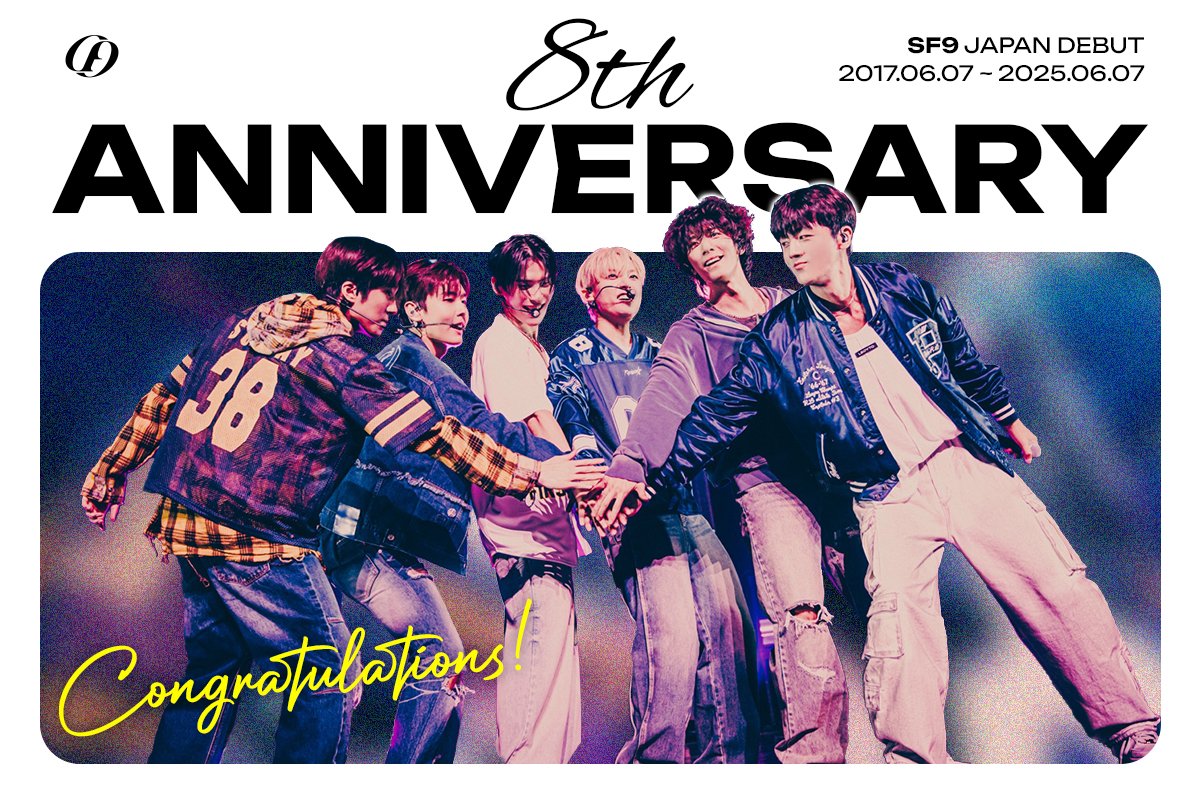 SF9_official_jp's tweet photo. ＼2025.06.07 SF9 Japan Debut 8th Anniversary🎂🎉／

#FANTASY のおかげで8周年を迎えることができました👏
いつもたくさんの応援をありがとうございます🥰

#SF9 と一緒にこれからも歩んでください💚

#SF9_JAPAN_8th_Anniversary
#SF9おめでとう8周年 https://t.co/130RmeGdlW
