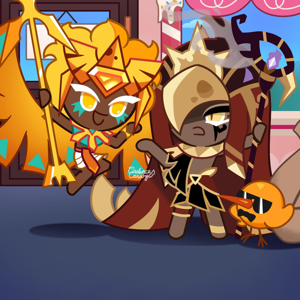 The cheese couple can't stop being silly anywhere, Cheez. 😎🧀

I will finish the second part of my "Cake Shop" short comic early next week. Have a blessed day to you all. 🙏✨

#smokedgolden #smokedcheesecookie #goldencheesecookie #cookierunkingdom #crkfanart