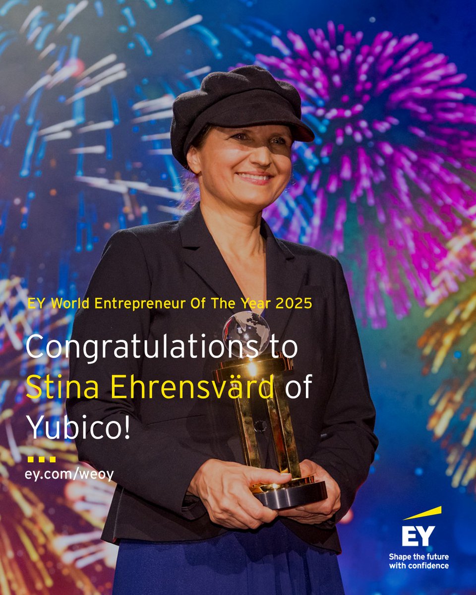 EOY_MY's tweet photo. Congratulations to Stina Ehrensvärd from Yubico in Sweden on being named EY World Entrepreneur Of The Year 2025! 

Find out more about the winner at https://t.co/ncN2CowXsc 

#WEOY https://t.co/3cZ0994rcb