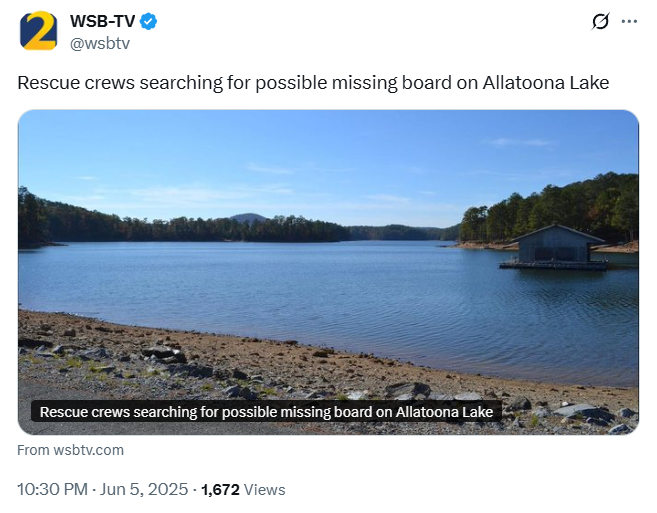 INFPaully's tweet image. Missing "board" in GA lake.
Allatoona is preparing to compete with the Murder Puddle next door, Lake Lanier.
