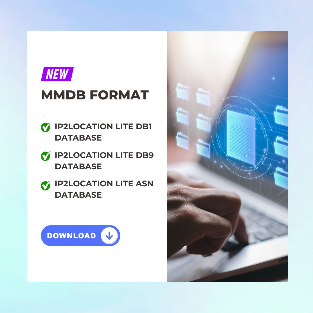 ip2location's tweet image. IP2Location LITE DB1, DB9 and ASN databases are now available in the MMDB format — making it easier than ever to integrate high-quality IP geolocation data into your applications.

Download the latest LITE MMDB versions now:
📷 lite.ip2location.com

#ipgeolocation #mmdb