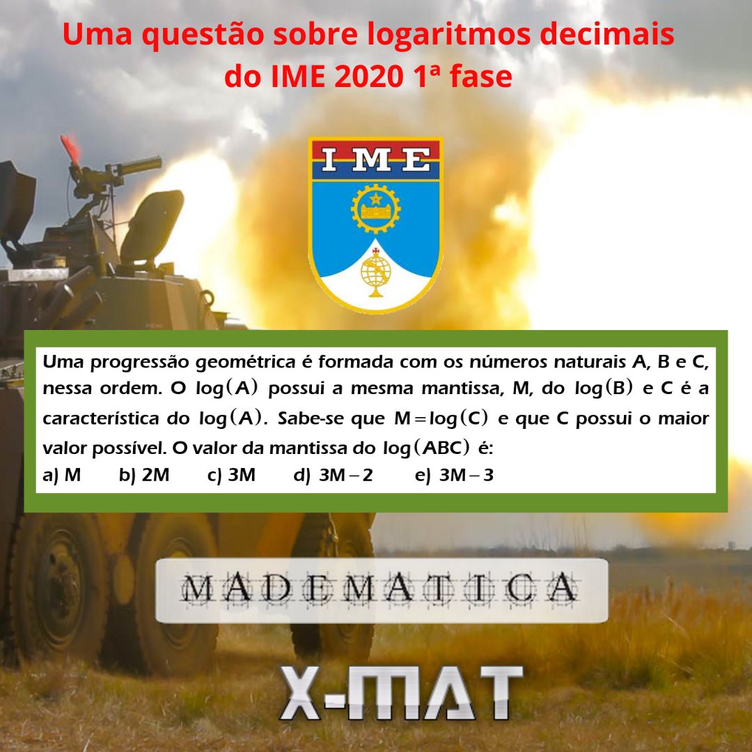 rocmadeira's tweet image. Questão interessante sobre logaritmos decimais que caiu na 1ª fase do IME em 2020. A prova completa está disponível em madematica.mat.br e madematica.blogspot.com. Estamos trabalhando para ampliar nosso acervo de provas do IME resolvidas.
#ime #madematica #xmat