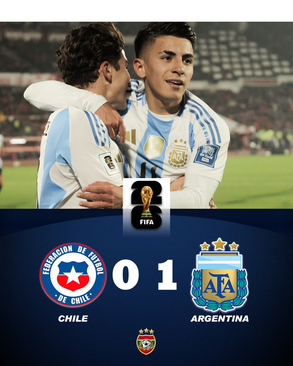 Rincon_DeFutbol's tweet image. UN ANDAR CONTUNDENTE 🇦🇷🔝✅

Por la 15° fecha de las Eliminatorias, Argentina le ganó 1-0 a Chile y lo complicó en la clasificación de cara al próximo mundial.

⚽Gol: Julián Álvarez.

#Mundial #Eliminatorias #RDF #Argentina #Chile