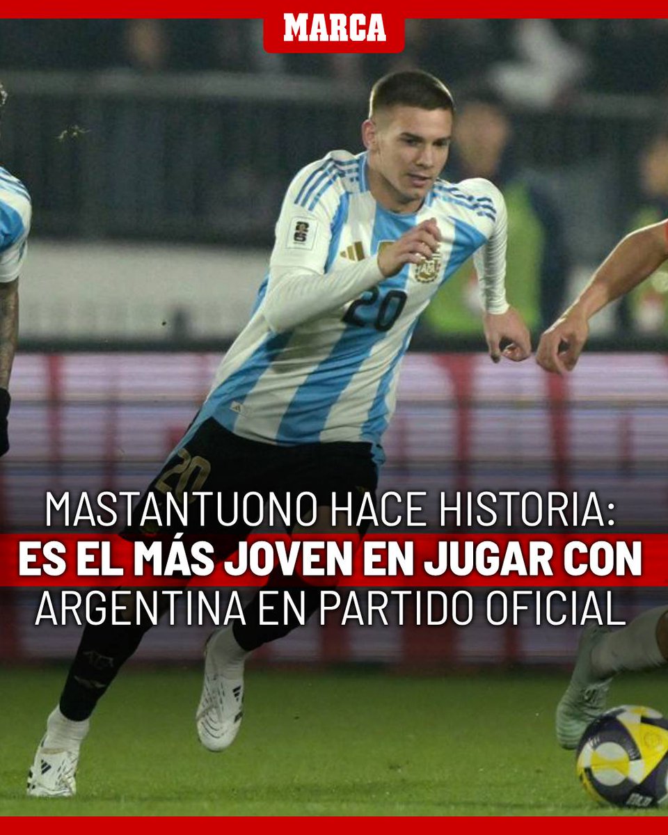 👶🏻 El inminente fichaje del Real Madrid hace historia 👶🏻

👏🏼👏🏼 Se convierte en el jugador más joven en disputar un partido oficial con Argentina: 17 años, nueve meses y 22 días

#Mastantuono