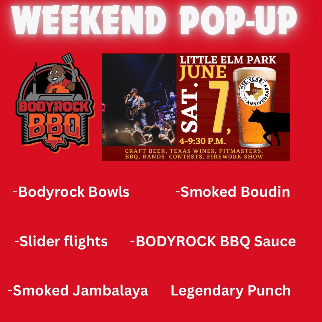 Come see us this Saturday in Little Elm park at the Brew &amp; Que Festival.