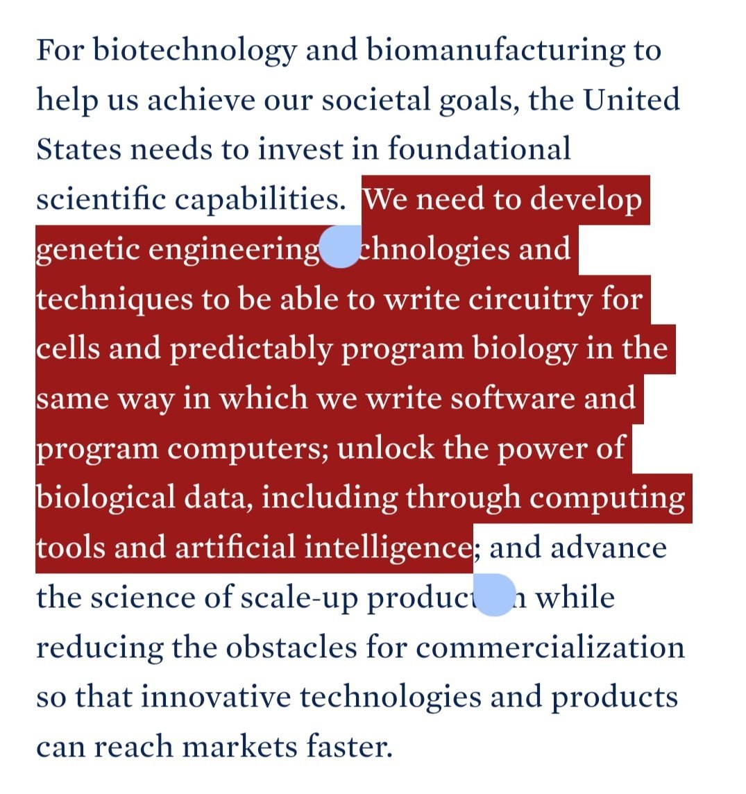 Moderna: "Hacking the software of life." web.archive.org/web/2020111615…
.
PFIZER: "Modify the genome" 
pfizer.com/news/behind-th…
.
Executive Order on Advancing Biotechnology and Biomanufacturing Innovation for a Sustainable, Safe, and Secure American Bioeconomy bidenwhitehouse.archives.gov/briefing-room/…