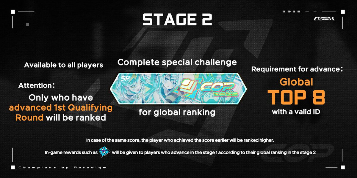ParadigmReboot's tweet image. [COP 2025 2nd Qualifying Round Open Announcement]

2nd Qualifying Round of &quot;Champions of Paradigm 2025 (COP 2025)&quot; is now open!
Opening time: 2025/06/06 After Update ~ 2025/06/27 11:59 (UTC+8).

Players who qualify in the 1st Qualifying Round will be ranked on the [Global…