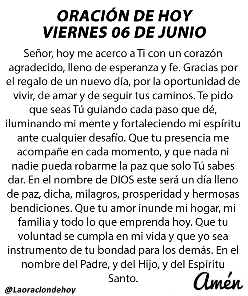 Oración diaria para hoy viernes 06 de junio de 2025.