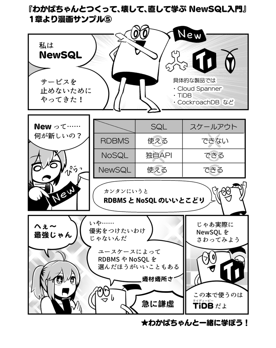 第1章より、漫画サンプルです
『わかばちゃんとつくって、壊して、直して学ぶ NewSQL入門』#翔泳社
Amazon👇 https://t.co/ln4ZUPO4PE