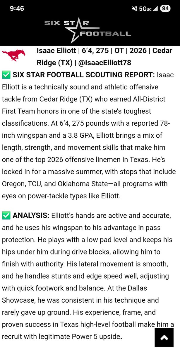 Isaac Elliott (Class of 2026) (@isaacelliott78) on Twitter photo Thank you <a href="/sixstarfootball/">Six Star Football | PLUS+</a> for the write-up!! <a href="/CoachVardeman/">Bryan Vardeman</a> <a href="/247recruiting/">247Sports Recruiting</a> <a href="/247Sports/">247Sports</a> <a href="/_CoachMunch/">Vince Munch</a> <a href="/cdavie51/">Clay Davie</a> <a href="/On3Recruits/">On3 Recruits</a> <a href="/MaxPreps/">MaxPreps</a> <a href="/TXTopTalent/">TX TOP TALENT</a> <a href="/AWilliamsUSA/">Anthony Williams</a> <a href="/CoachMLeonard/">Matt Leonard</a> <a href="/CoachShoeOL/">Jordan Shoemaker</a> <a href="/CoachGuillermo_/">Coach G</a> <a href="/CoachMGoff/">Mike Goff</a> <a href="/CoachRenoYale/">Tony Reno</a> <a href="/ChrisBergeski/">Chris Bergeski</a> @CoachGat3Wood <a href="/TrustMyEyesO/">⭕️FFERTUNITY</a> Thank you <a href="/sixstarfootball/">Six Star Football | PLUS+</a> for the write-up!! <a href="/CoachVardeman/">Bryan Vardeman</a> <a href="/247recruiting/">247Sports Recruiting</a> <a href="/247Sports/">247Sports</a> <a href="/_CoachMunch/">Vince Munch</a> <a href="/cdavie51/">Clay Davie</a> <a href="/On3Recruits/">On3 Recruits</a> <a href="/MaxPreps/">MaxPreps</a> <a href="/TXTopTalent/">TX TOP TALENT</a> <a href="/AWilliamsUSA/">Anthony Williams</a> <a href="/CoachMLeonard/">Matt Leonard</a> <a href="/CoachShoeOL/">Jordan Shoemaker</a> <a href="/CoachGuillermo_/">Coach G</a> <a href="/CoachMGoff/">Mike Goff</a> <a href="/CoachRenoYale/">Tony Reno</a> <a href="/ChrisBergeski/">Chris Bergeski</a> @CoachGat3Wood <a href="/TrustMyEyesO/">⭕️FFERTUNITY</a>
