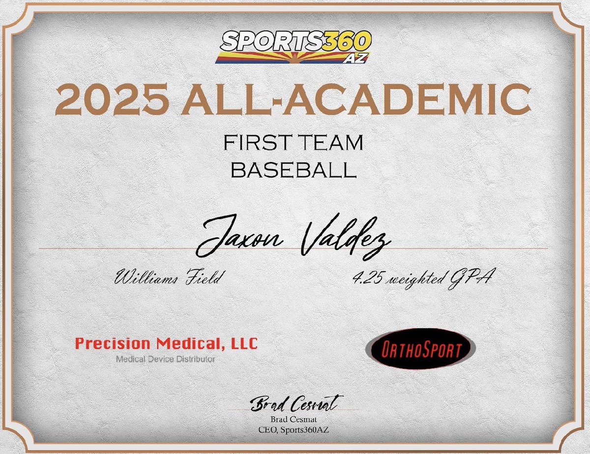Arizona Hitmen 2025 (@azhitmen2025) on Twitter photo Congrats to Jaxon Valdez (<a href="/JaxonValdez9/">Jaxon Valdez</a>) on making the <a href="/Sports360AZ/">Sports360AZ</a> 2025 All Academic First Team! #StudentAthlete #UpperIowaCommit Congrats to Jaxon Valdez (<a href="/JaxonValdez9/">Jaxon Valdez</a>) on making the <a href="/Sports360AZ/">Sports360AZ</a> 2025 All Academic First Team! #StudentAthlete #UpperIowaCommit