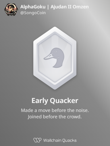 SongoCoin's tweet image. Just unlocked the Early Quacker on @wallchain_xyz 🏆

How cool is that?

Feels great to have my contributions recognized.

How’s Wallchain Quacks been treating you so far?

Not on board yet? Drop a comment for an invite 👇🦆