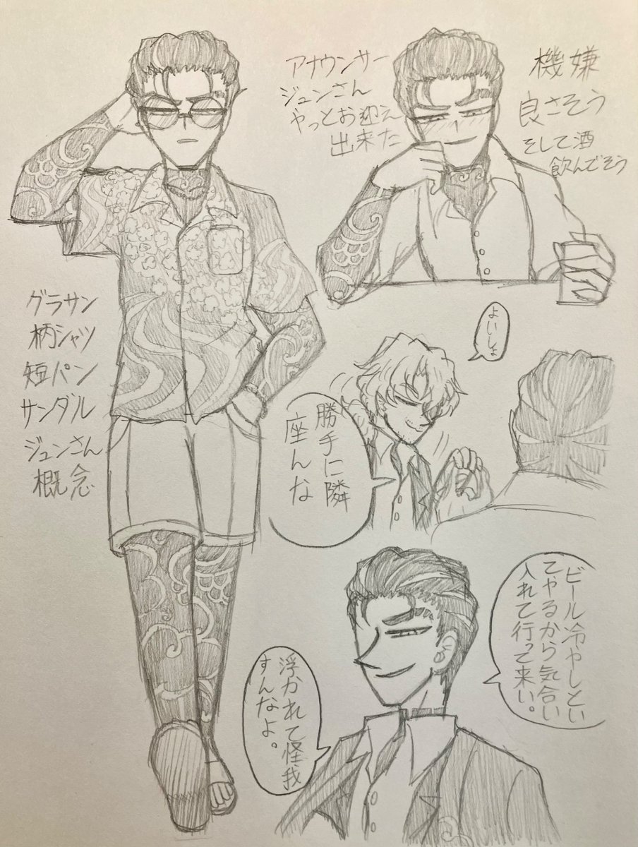 act243129527's tweet photo. #juncloud
このグラサン柄シャツ短パンサンダルジュンさんの色付きを描きたい(ただの願望) https://t.co/72e0Vt2pvc