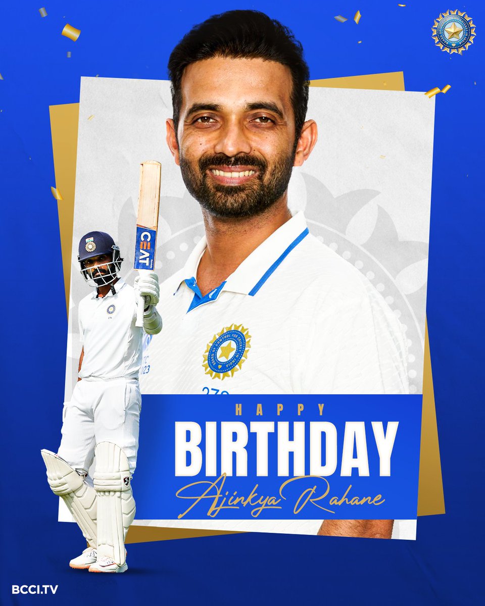 BCCI's tweet photo. 1️⃣9️⃣5️⃣ intl. matches
8️⃣4️⃣1️⃣4️⃣ intl. runs
1️⃣5️⃣ intl. centuries 💯
 
Here's wishing Ajinkya Rahane a very happy birthday 🎂👏🏻

 #TeamIndia | @ajinkyarahane88 https://t.co/UNxHuhQCRi