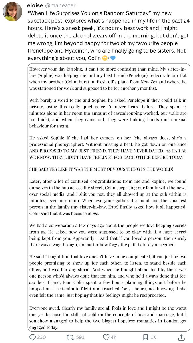 moonlit_gardens's tweet image. colin thinks you should be allowed to leave work early if you miss your wife!