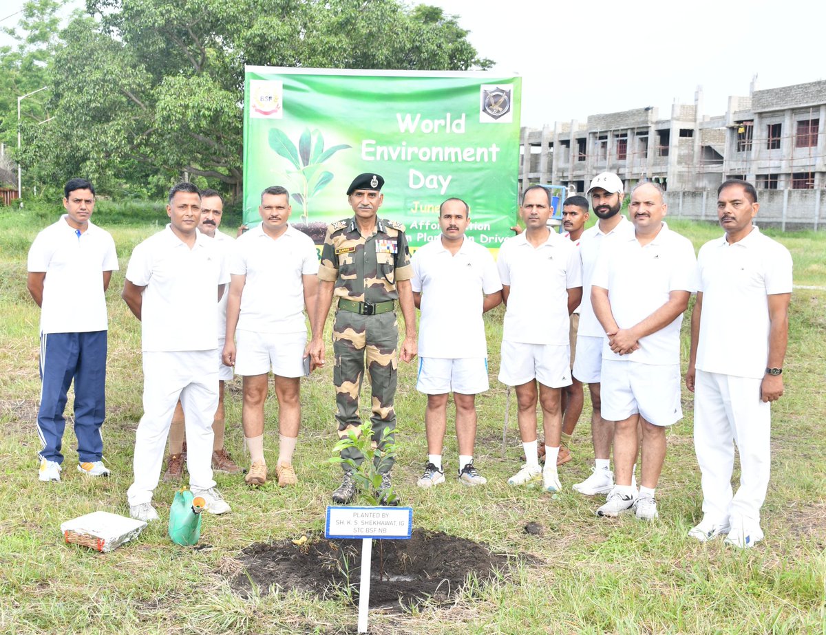 stcbsfnb's tweet image. On the occasion of #WorldEnvironmentDay, Sh Karni Singh Shekhawat, IG along with all officers and trainees, planted saplings at STC BSF North Bengal campus. The initiative reflects BSF’s commitment to environmental awareness and fostering eco-conscious values among trainees.