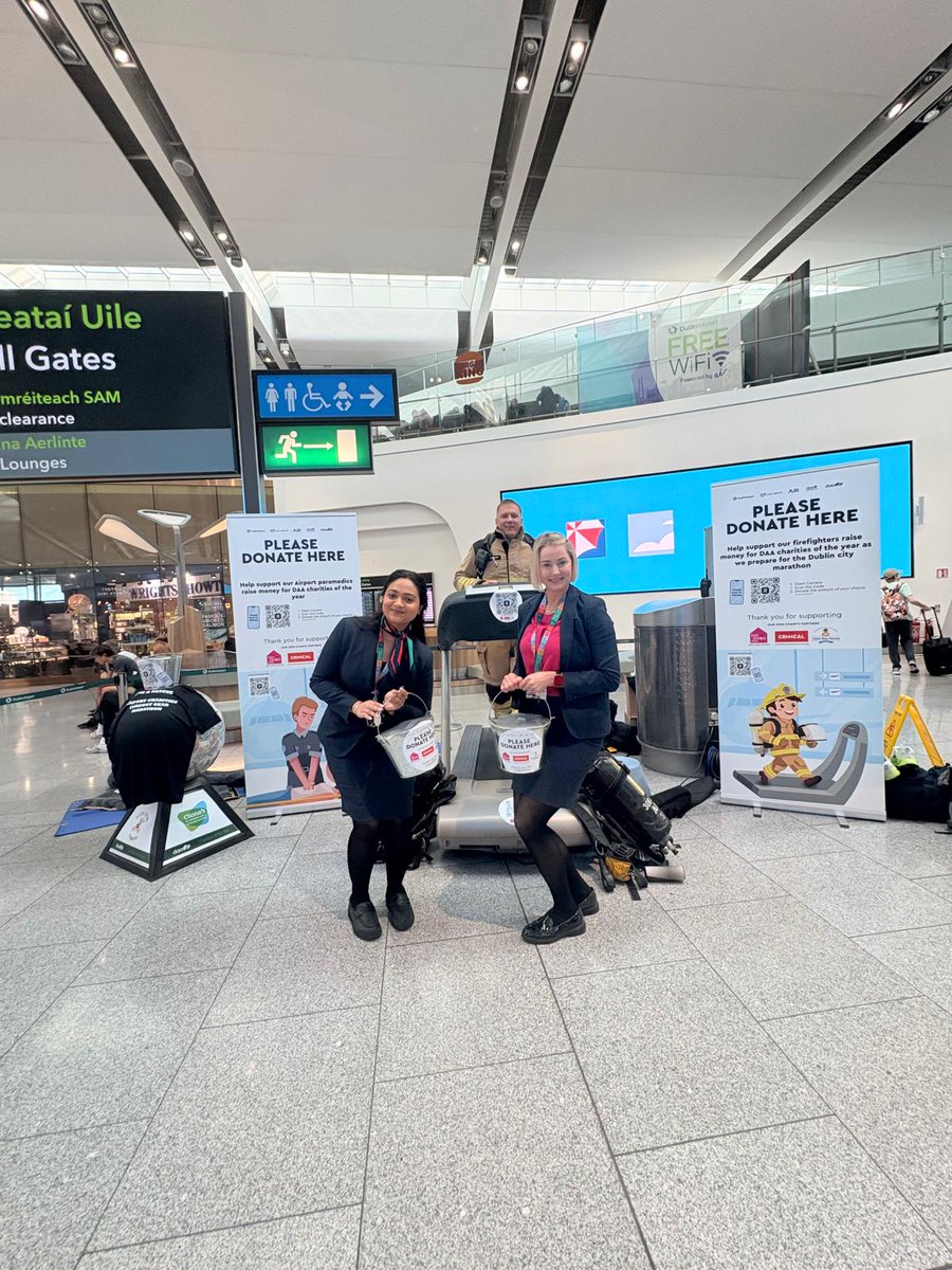dubairportfire's tweet image. If flying out from Terminal 2 Dublin, please pop by and meet some of our fire fighters who are taking on a 12 hour treadmill challenge in fire gear to raise money for our 3 staff charity partners.